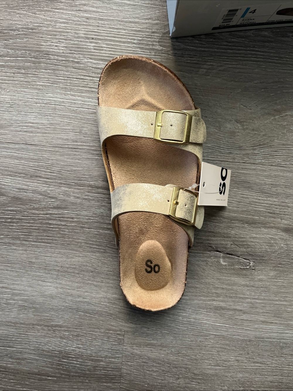 SO Girls' Metallic Gold Double-Buckle Slide Sandals
